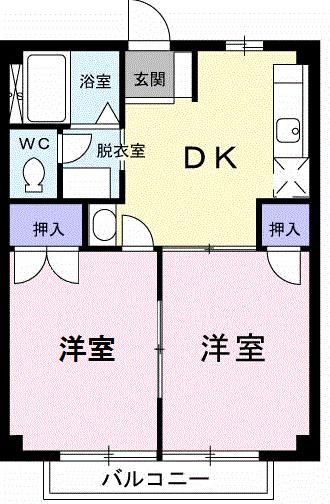 ニューシティウエストリバー(2DK/2階)の間取り写真
