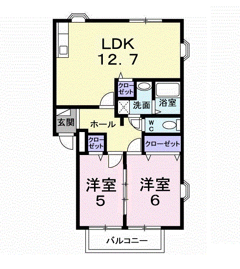 ハーベストコートB棟(2LDK/1階)の間取り写真