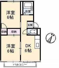 プレジール西元屋B棟(2DK/2階)の間取り写真