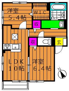 メゾンパレット西阿知(2LDK/1階)の間取り写真