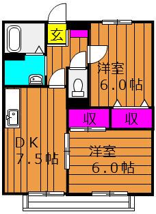 サンライフ玉島B棟(2DK/1階)の間取り写真