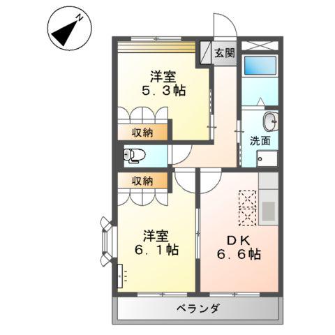 KTセブンパレス(2DK/1階)の間取り写真