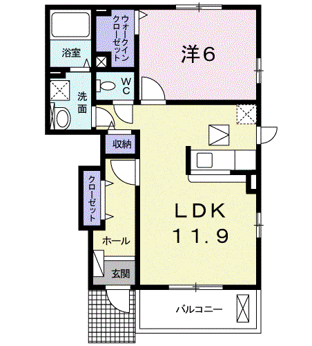 エトワール ポレール Ⅱ(1LDK/1階)の間取り写真