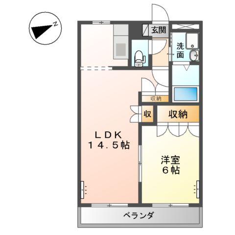 ルミナス玉島(1LDK/2階)の間取り写真