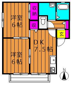 サンクオーレⅡ(2DK/2階)の間取り写真