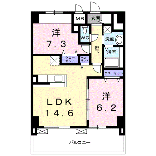 ケイマイティⅡ(2LDK/13階)の間取り写真