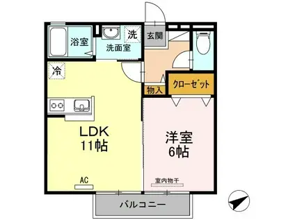 ファルベ ブルーノ(1LDK/2階)の間取り写真