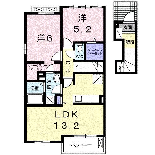 ルボヌールB(2LDK/2階)の間取り写真