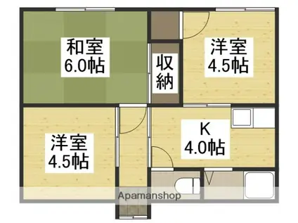 山陽本線 新倉敷駅 徒歩6分 1階建 築47年(3K)の間取り写真