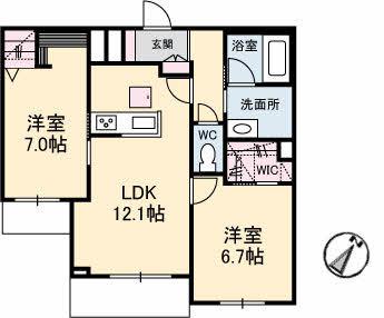 アベニール千鶴(2LDK/1階)の間取り写真