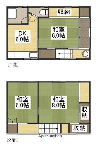 山陽本線 新倉敷駅 徒歩6分 2階建 築39年(3DK)の間取り写真