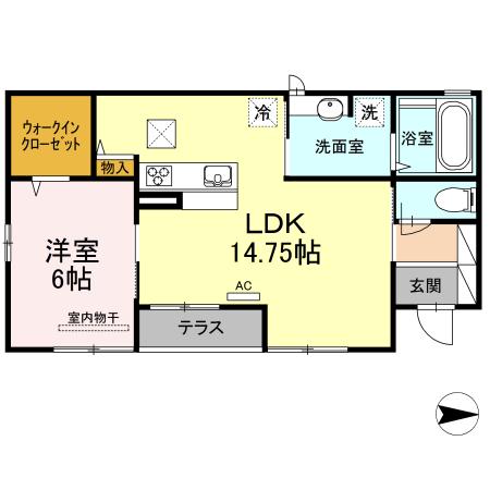 クレインA棟(1LDK/1階)の間取り写真