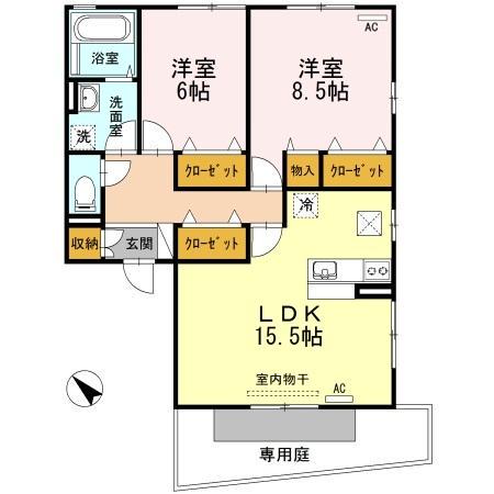 ボナールⅢ(2LDK/1階)の間取り写真