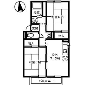 ハッピー・ユー B(2DK/2階)の間取り写真