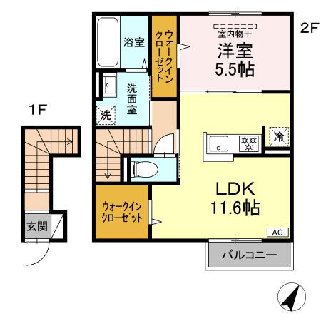 吉備線 東総社駅 徒歩8分 2階建 築1年(1LDK/2階)の間取り写真