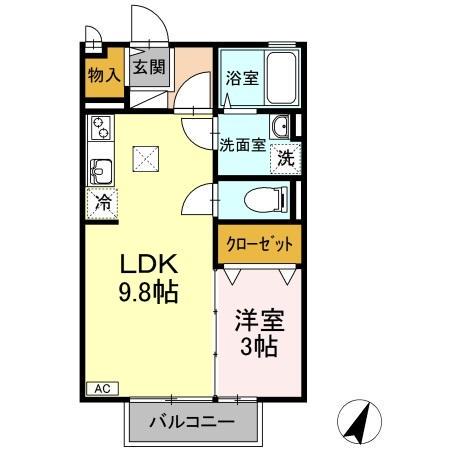 パーチュオーラA棟(1LDK/1階)の間取り写真