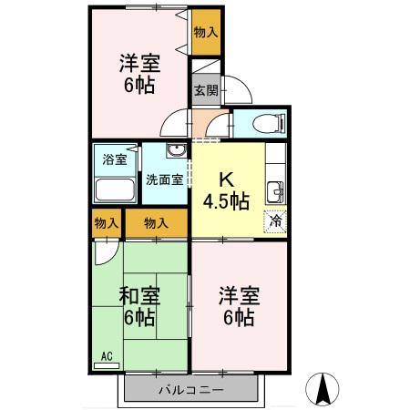 セジュールふじいA棟(3K/2階)の間取り写真
