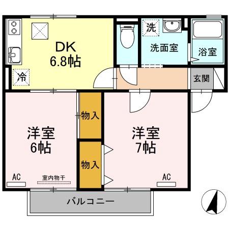 サンライズ下庄(2DK/1階)の間取り写真