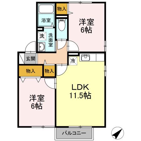 マイルド・フナコシ(2LDK/1階)の間取り写真