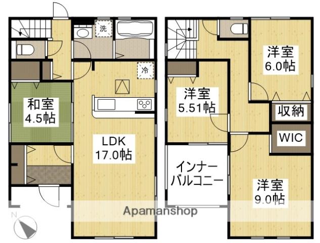 山陽本線 西阿知駅 徒歩10分 2階建 築5年(4LDK)の間取り写真