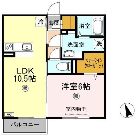 チェリーブロッサムB棟(1LDK/2階)の間取り写真