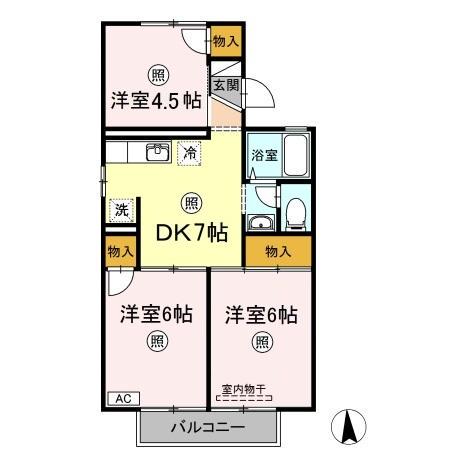 プレジールワカミヤA棟(3DK/2階)の間取り写真