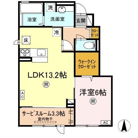 KADOYAKAN C棟(1SLDK/1階)の間取り写真