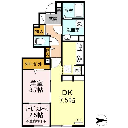 アセーボIV(1DK/1階)の間取り写真