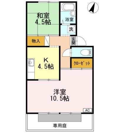 プレジール小﨑(2K/1階)の間取り写真