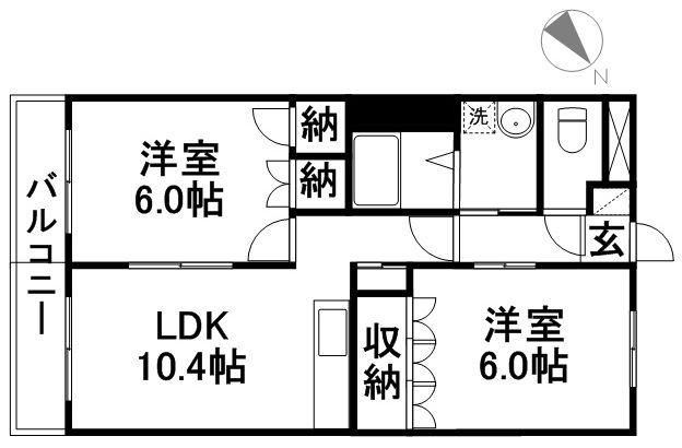 ルノアール(2LDK/1階)の間取り写真