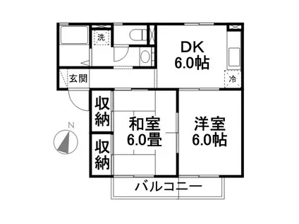 コーポかすみばし(2DK/2階)の間取り写真