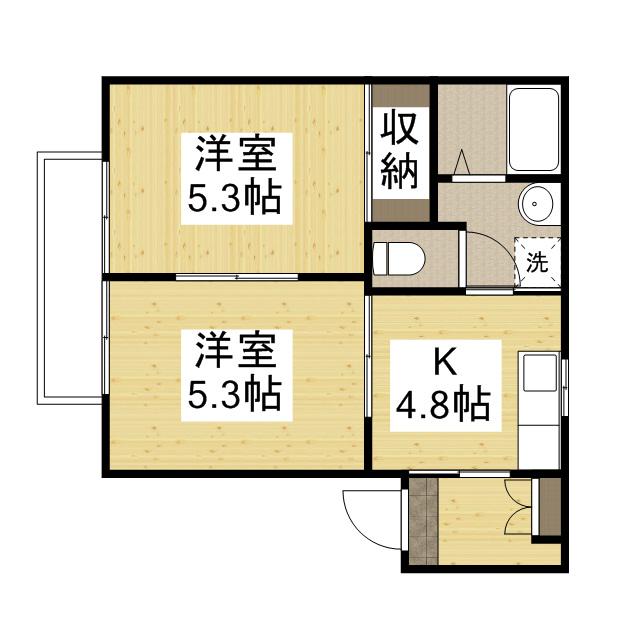 ヒルズYK(2K/2階)の間取り写真