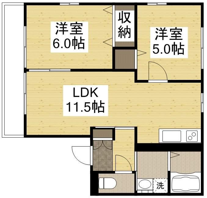 パインツリーD棟(2LDK/2階)の間取り写真
