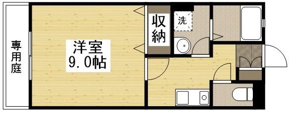 グランディールB棟(1K/1階)の間取り写真