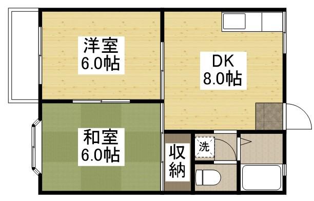 シャトレ・ウエストB(2DK/2階)の間取り写真