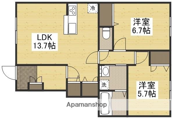 ラ・ペジブルC(2LDK/1階)の間取り写真