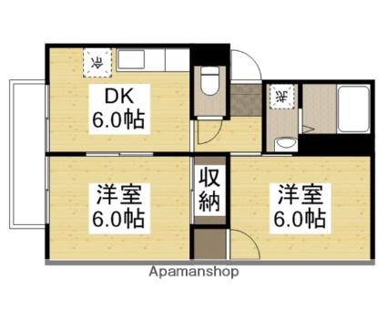 プレジール富井A棟(2DK/2階)の間取り写真