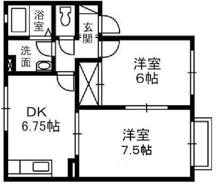 バンビーノC棟(2DK/2階)の間取り写真
