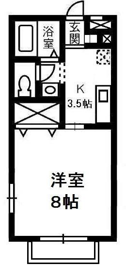 ディアコートB棟(1K/2階)の間取り写真