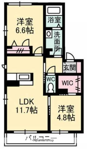 ソレアードⅡ A棟(2LDK/2階)の間取り写真