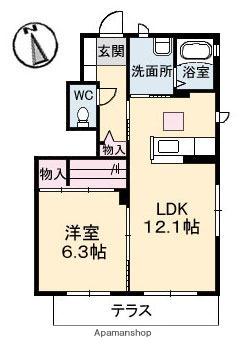 セブノールB棟(1LDK/1階)の間取り写真