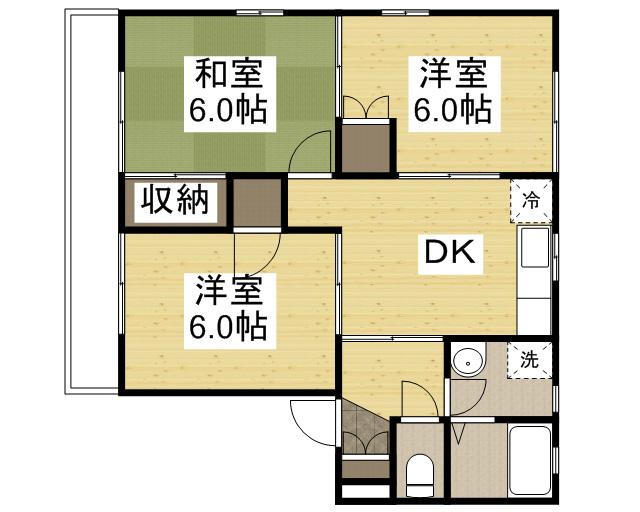 メゾニティーブラッサムD(3DK/2階)の間取り写真