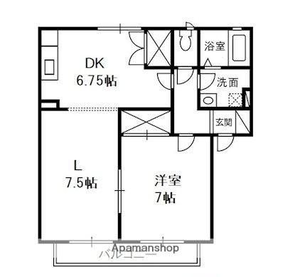 ジョイヴィレッジB棟(1LDK/2階)の間取り写真