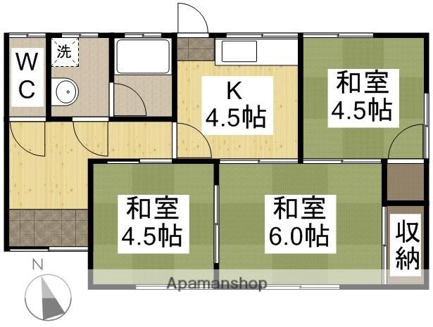 宇野線 茶屋町駅 徒歩10分 1階建 築44年(3K)の間取り写真