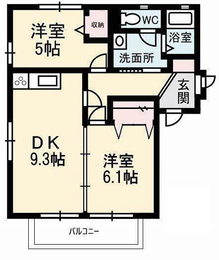 オリーブテラスC(2DK/2階)の間取り写真