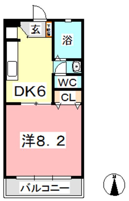 ポローニア西阿知(1DK/2階)の間取り写真