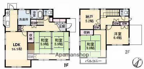 山陽本線 倉敷駅 徒歩34分 2階建 築31年(4SLDK)の間取り写真