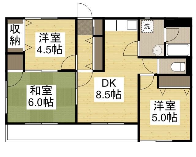 デューク白楽町 Ⅰ(3DK/1階)の間取り写真