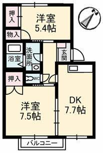 カーサ・ビアンカ(2DK/1階)の間取り写真