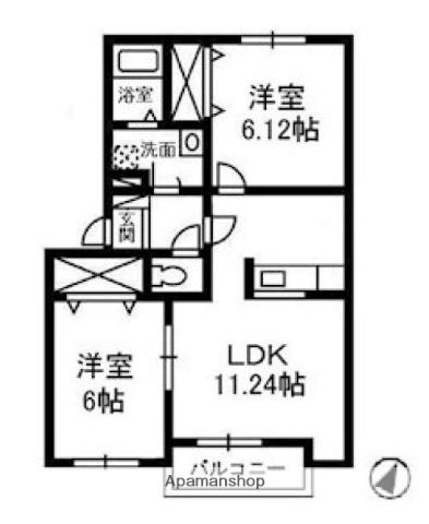 ジョイラックスD棟(2LDK/2階)の間取り写真